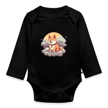 Japanese dog Shiba Inu angel sky reminder - Organic Longsleeve Baby Bodysuit - black - Front