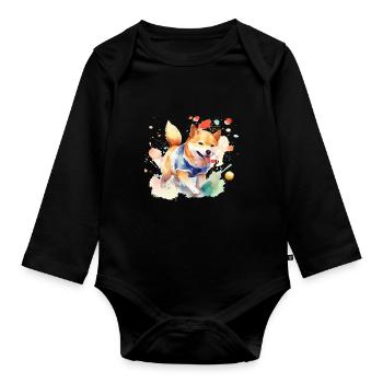 japanisch Hund Shiba Inu Sport Hobby Wettlauf - Baby Bio-Langarm-Body - Schwarz - Vorne