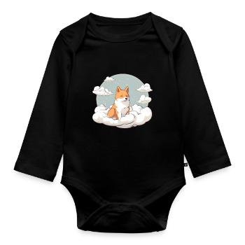 Japanese dog Shiba Inu angel sky reminder - Organic Longsleeve Baby Bodysuit - black - Front