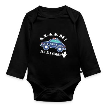 Alarm ich bin schon 4 Polizei - Baby Bio-Langarm-Body - Schwarz - Vorne