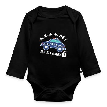 Alarm ich bin schon 6 Polizei - Baby Bio-Langarm-Body - Schwarz - Vorne