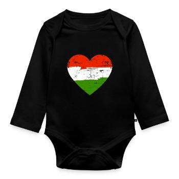 Drapeau du cœur de Hongrie - Body Bébé bio manches longues - noir - Devant