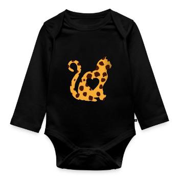 Zebra cat heart silhouette cat lover black - Organic Longsleeve Baby Bodysuit - black - Front