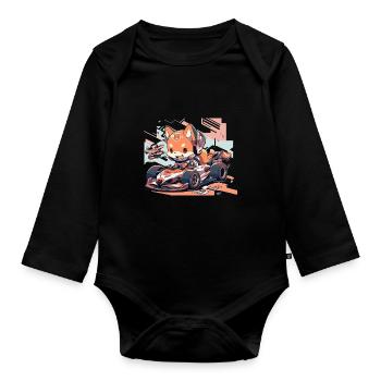 japanisch Hund Shiba Inu Auto Rennsport Rennfahrer - Baby Bio-Langarm-Body - Schwarz - Vorne