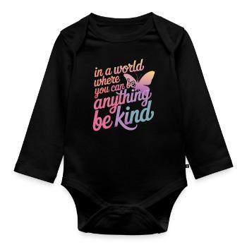 Schmetterling Monarchfalter Bunt Schmetterlinge - Baby Bio-Langarm-Body - Schwarz - Vorne