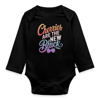 Kirsche Kirschen Früchte Essen - Baby Bio-Langarm-Body - Schwarz - Vorne