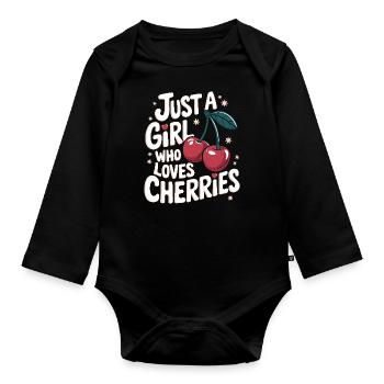 Kirsche Kirschen Früchte Essen - Baby Bio-Langarm-Body - Schwarz - Vorne