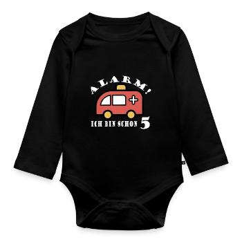 Alarm ich bin schon 5 Krankenwagen - Baby Bio-Langarm-Body - Schwarz - Vorne