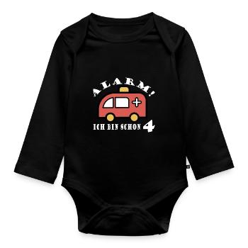Alarm ich bin schon 4 Krankenwagen - Baby Bio-Langarm-Body - Schwarz - Vorne