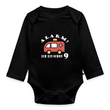 Alarm ich bin schon 9 Krankenwagen - Baby Bio-Langarm-Body - Schwarz - Vorne