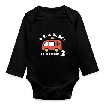 Alarm ich bin schon 2 Krankenwagen - Baby Bio-Langarm-Body - Schwarz - Vorne