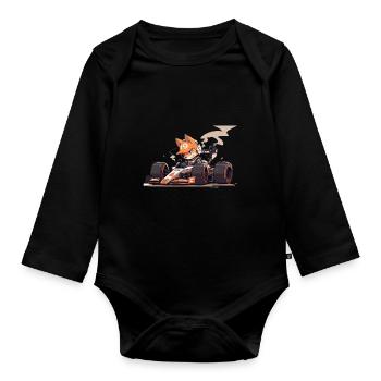 Japanese dog Shiba Inu with helmet and racing car - Organic Longsleeve Baby Bodysuit - black - Front