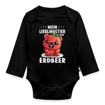 Lustige Sprüche Erdbeere Früchte - Baby Bio-Langarm-Body - Schwarz - Vorne
