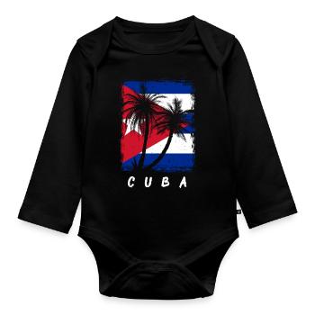 Drapeau de Cuba Caraïbes Vacances Cuba Voyage La Havane - Body Bébé bio manches longues - noir - Devant