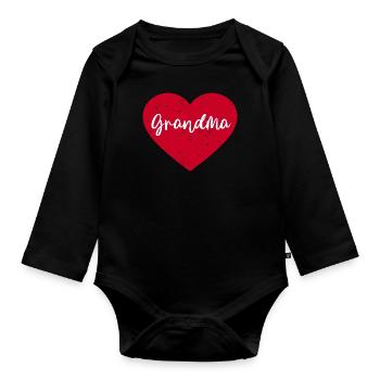 Grand-mère Cœur Cœur Rouge Arrown Mignon Fête des Mères - Body Bébé bio manches longues - noir - Devant