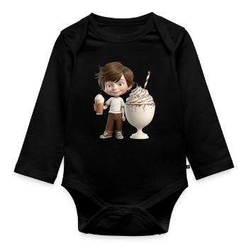 Garçon SOURIANT - MILKSHAKE - Body Bébé bio manches longues - noir - Devant