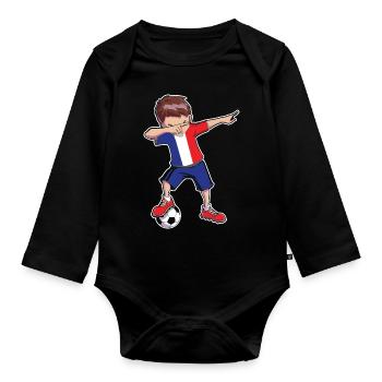 France Maillot De Football Fan Dabbing Boy Garçons - Body Bébé bio manches longues - noir - Devant