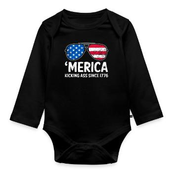 Merica tritt seit 1776 in den Amerikanische Flagge der USA - Baby Bio-Langarm-Body - Schwarz - Vorne