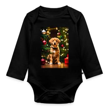 Lustig Hund Weihnachten Weihnachtsbaum Geschenk - Baby Bio-Langarm-Body - Schwarz - Vorne