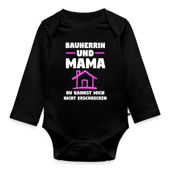 Bauherrin Mama Bauherr Richtfest Geschenk - Baby Bio-Langarm-Body - Schwarz - Vorne