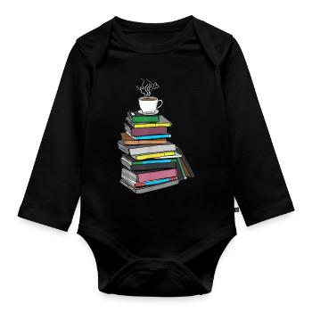 Drawing coffee and books with heart gifts - Organic Longsleeve Baby Bodysuit - black - Front
