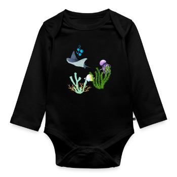 Ray Jellyfish Underwater World Coral Fish - Organic Longsleeve Baby Bodysuit - black - Front