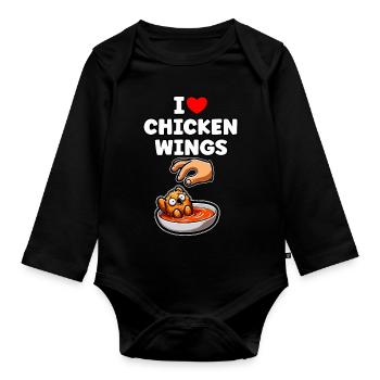 Poulet frit Ailes de poulet Poulet Cadeau - Body Bébé bio manches longues - noir - Devant