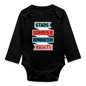 Star stripes and reproduction rights - Organic Longsleeve Baby Bodysuit - black - Front