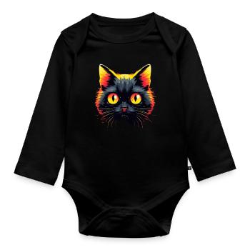 Visage de chat - Body Bébé bio manches longues - noir - Devant