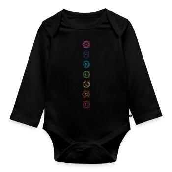 Blumen Chakren Chakra Meditation Zen - Baby Bio-Langarm-Body - Schwarz - Vorne