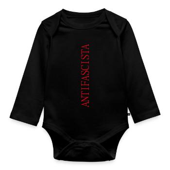 Schriftzug Antifascista vertikal in roter Schrift - Baby Bio-Langarm-Body - Schwarz - Vorne