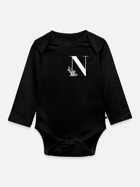 Lettre N - Body Bébé bio manches longues - noir