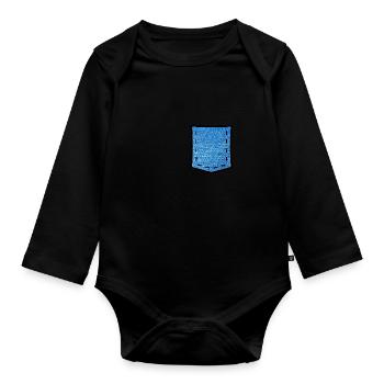Fake Jeans Pocket - Baby Bio-Langarm-Body - Schwarz - Vorne