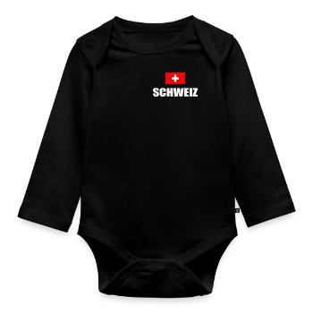 Schweiz schweizer Flagge Swiss Suisse Geschenk - Baby Bio-Langarm-Body - Schwarz - Vorne