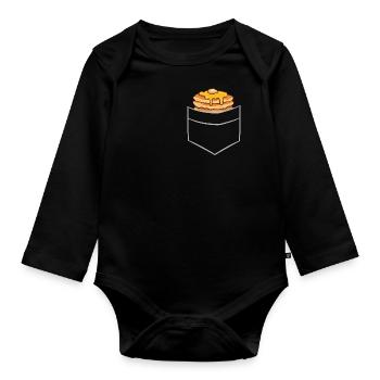 Pancakes - In chest pocket / shirt pocket - Organic Longsleeve Baby Bodysuit - black - Front