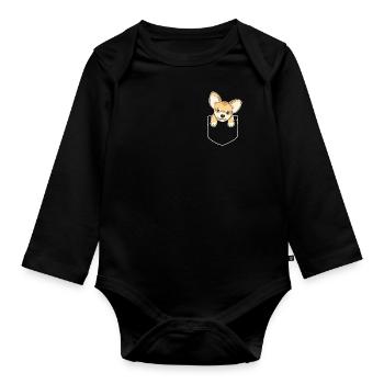 Chihuahua Brusttasche Pocket Hund Geschenk - Baby Bio-Langarm-Body - Schwarz - Vorne