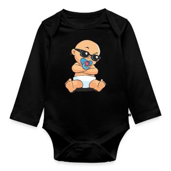 CD - Baby Gangsta mit Sonnenbrille und Schnuller - - Baby Bio-Langarm-Body - Schwarz - Vorne