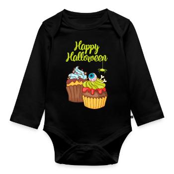 Halloween Cupcake Muffin Kuchen Backen Süßigkeiten - Baby Bio-Langarm-Body - Schwarz - Vorne