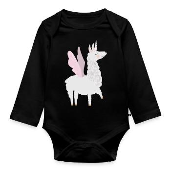 Alpaca Lama unicorn gift - Organic Longsleeve Baby Bodysuit - black - Front