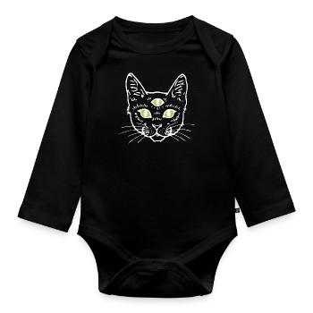 Cat With Three Eyes Gift Idea White - Organic Longsleeve Baby Bodysuit - black - Front