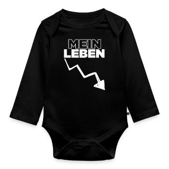 Mein Leben - Spruch / Bergab - Baby Bio-Langarm-Body - Schwarz - Vorne