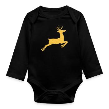 Rentier oder Hirsch Gold glitzernd zu Weihnachten - Baby Bio-Langarm-Body - Schwarz - Vorne