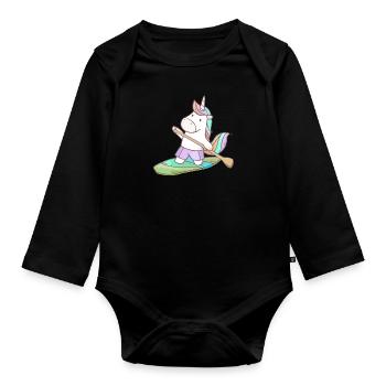 Stand up paddler stand up paddling unicorn licorne - Body Bébé bio manches longues - noir - Devant