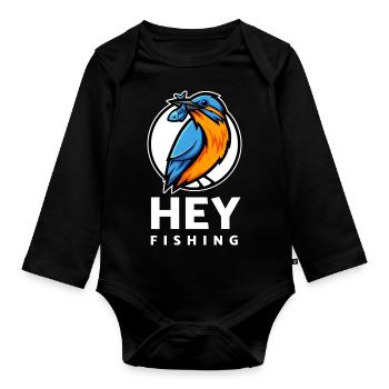 Logo HEYFISHING en couleur avec lettres blanches - Body Bébé bio manches longues - noir - Devant