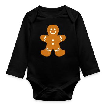 Gingerbread man - Organic Longsleeve Baby Bodysuit - black - Front