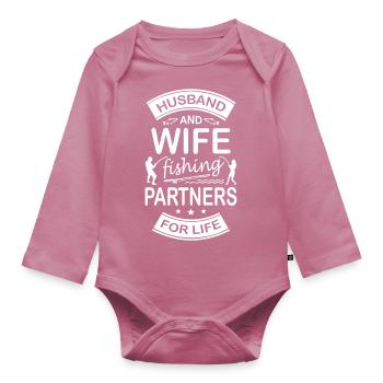 Husband And Wife Fishing Partners For Life - Organic Longsleeve Baby Bodysuit - mauve - Front