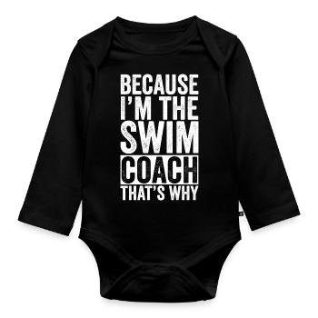 Lustiges Geschenk für Swim Coach Trainer - Baby Bio-Langarm-Body - Schwarz - Vorne