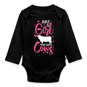 A girl from the country loves cows - Organic Longsleeve Baby Bodysuit - black - Front