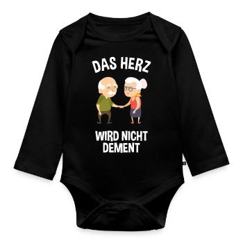 Das Herz wird nicht dement Pflege mit Herz - Baby Bio-Langarm-Body - Schwarz - Vorne