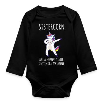 Sistercorn IV - Awesome Sister Unicorn - Organic Longsleeve Baby Bodysuit - black - Front